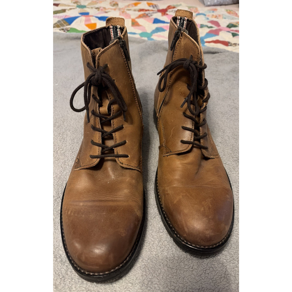Jack & Jones Men's Leather Lace Up Side Zip Ankle Boots 12 Vintage Patina Brown